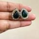Handmade Brass Metal Jewellery Green Teardrop Studs